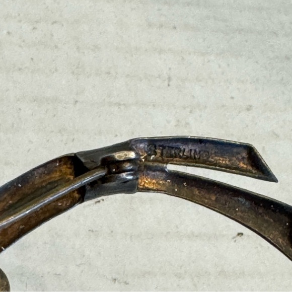 Huge antique flower blue glass crystals cabochon sterling silver brooch pin - Picture 11 of 16